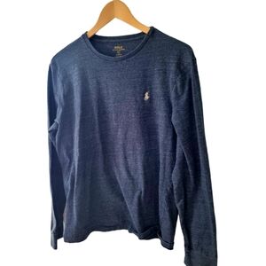 Polo Ralph Lauren Slate Blue Long Sleeve Crew Neck Knit Shirt Custom Fit Size L